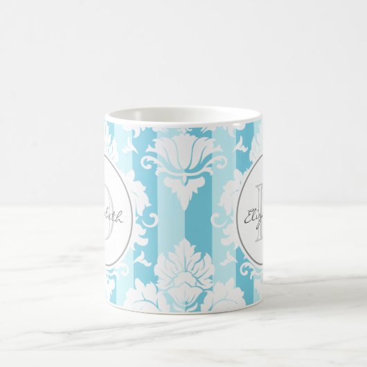 Blue Stripe Damask Monogrammed Mok (Center)