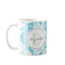 Blue Stripe Damask Monogrammed Mok