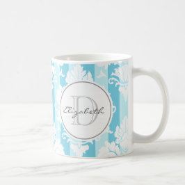 Blue Stripe Damask Monogrammed Mok