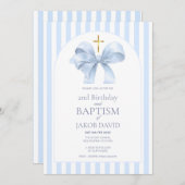 Blue Stripe doop en 2e verjaardag uitnodiging (Voorkant / Achterkant)