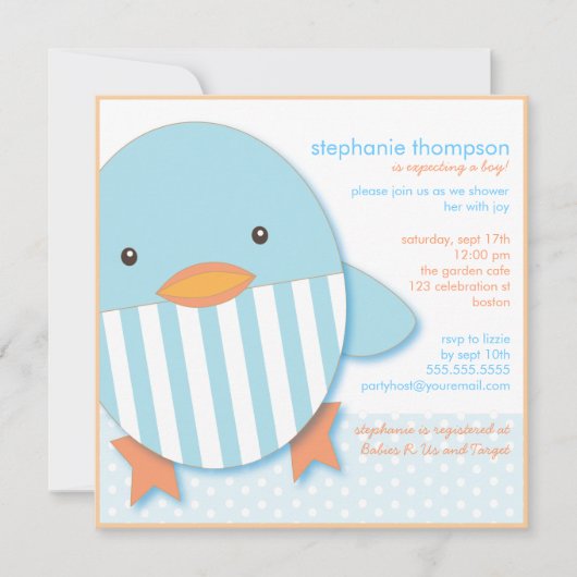 Blue Stripe Ducky Baby Boy Shower Uitnodiging (Voorkant)