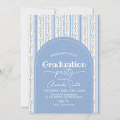 Blue Stripe Floral Arch Graduation Invite Kaart (Voorkant)