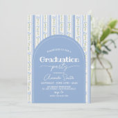 Blue Stripe Floral Arch Graduation Invite Kaart (Staand voorkant)