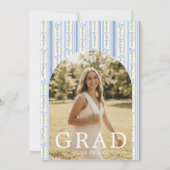 Blue Stripe Floral Arch Graduation Invite Kaart (Achterkant)