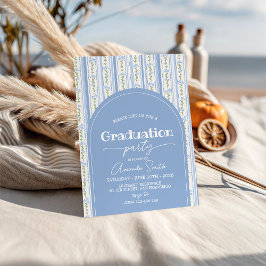 Blue Stripe Floral Arch Graduation Invite Kaart