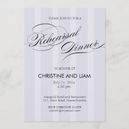 Blue Stripe Flourish Script Rehearsal Dinner Kaart