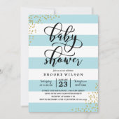 Blue Stripe Glitter Stippen Baby shower Uitnodigin Kaart (Voorkant)