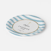 Blue Stripe Gold Cross Baptisme Christening Papieren Bordje (Gekanteld)