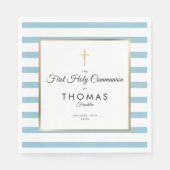 Blue Stripe Gold Cross First Heilige Communie Servet (Voorkant)