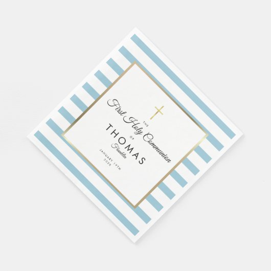 Blue Stripe Gold Cross First Heilige Communie Servet (Hoek)