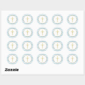 Blue Stripe Gold Cross Ronde Sticker (Vel)