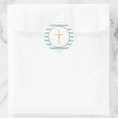 Blue Stripe Gold Cross Ronde Sticker (Tas)