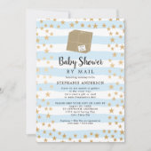 Blue Stripe + Gold Star Boy Baby shower per post Kaart (Voorkant)