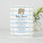 Blue Stripe + Gold Star Boy Baby shower per post Kaart (Staand voorkant)