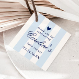 Blue Stripe Heart Valentine Baby Shower Bedankjes Labels