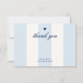 Blue Stripe Heart Valentine Baby Shower Bedankkaart (Voorkant)