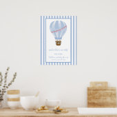 Blue Stripe Hete Luchtballon Baby shower Welkom Poster (Keuken)
