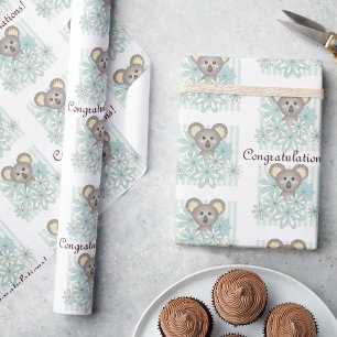 Blue Stripe Koala Boy Baby shower / Kinderverjaard Cadeaupapier