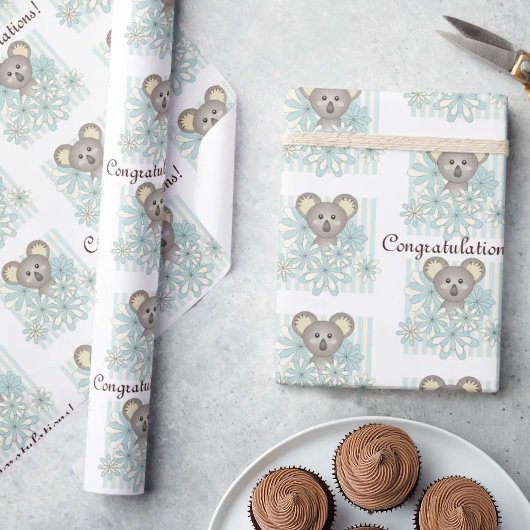 Blue Stripe Koala Boy Baby shower / Kinderverjaard Cadeaupapier