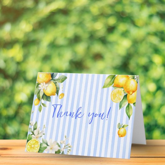 Blue Stripe Lemons Baby Shower Thank You Card Bedankkaart