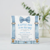 Blue Stripe Little Man Baby shower Uitnodiging (Staand voorkant)