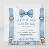 Blue Stripe Little Man Baby shower Uitnodiging (Voorkant)