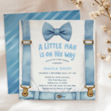 Blue Stripe Little Man Baby shower Uitnodiging