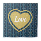 Blue Stripe LOVE Keramische Tegel van Poet Adiela  Tegeltje (Voorkant)