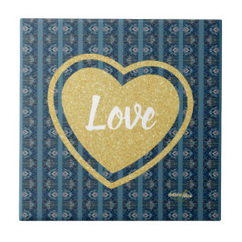 Blue Stripe LOVE Keramische Tegel van Poet Adiela Tegeltje