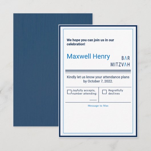 Blue Stripe Modern Bar Mitzvah RSVP (Voorkant / Achterkant)