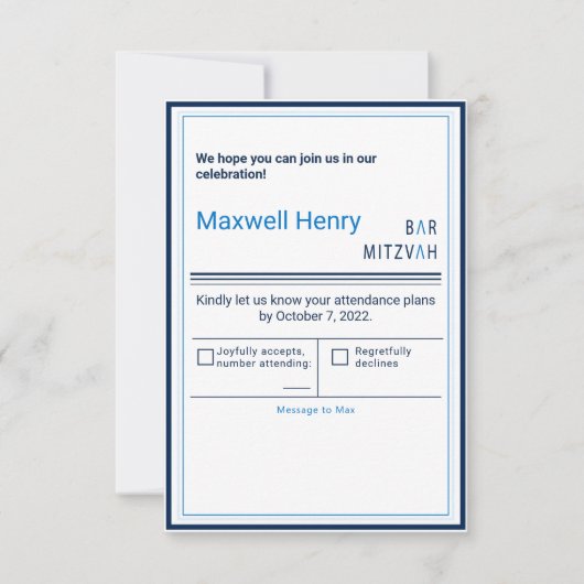 Blue Stripe Modern Bar Mitzvah RSVP Kaartje (Voorkant)