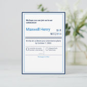 Blue Stripe Modern Bar Mitzvah RSVP Kaartje (Staand voorkant)