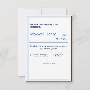 Blue Stripe Modern Bar Mitzvah RSVP Kaartje