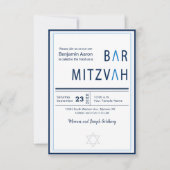 Blue Stripe Modern Bar Mitzvah Uitnodiging (Voorkant)