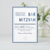 Blue Stripe Modern Bar Mitzvah Uitnodiging (Staand voorkant)