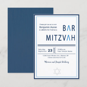 Blue Stripe Modern Bar Mitzvah Uitnodiging
