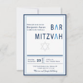 Blue Stripe Modern Bar Mitzvah Uitnodiging (Voorkant)