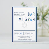 Blue Stripe Modern Bar Mitzvah Uitnodiging (Staand voorkant)