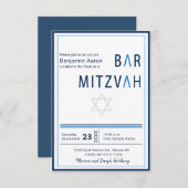 Blue Stripe Modern Bar Mitzvah Uitnodiging (Voorkant / Achterkant)