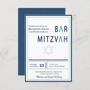 Blue Stripe Modern Bar Mitzvah Uitnodiging