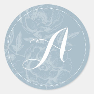 Blue Stripe Monogram trouwstickers Ronde Sticker