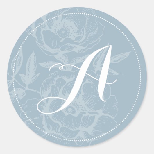 Blue Stripe Monogram trouwstickers Ronde Sticker (Voorkant)