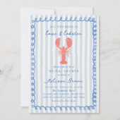 Blue Stripe Nautical Lobster Vrijgezellenfeest Kaart (Voorkant)