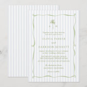 Blue Stripe Palm Tree Tropical Wedding Invitation Kaart (Voorkant / Achterkant)
