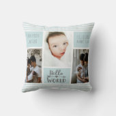 Blue Stripe Photo Collage Baby Boy Birth Stats Kussen (Achterkant)