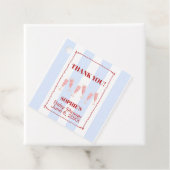 Blue Stripe Red Border Brunch & Bubbly Baby shower Bedankjes Labels (In situ)