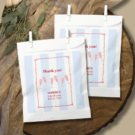 Blue Stripe Red Border Brunch & Bubbly Baby shower Bedankzakje