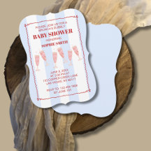 Blue Stripe Red Border Brunch & Bubbly Baby shower