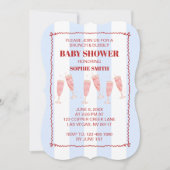 Blue Stripe Red Border Brunch & Bubbly Baby shower Kaart (Voorkant)