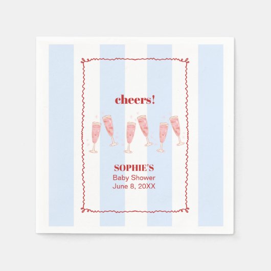 Blue Stripe Red Border Brunch & Bubbly Baby shower Servet (Voorkant)